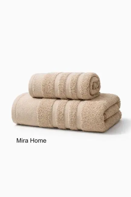 2 Parça Pamuklu Banyo Havlu Seti Ayla Bej