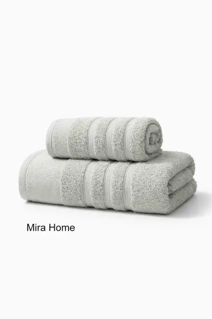 2 Parça Pamuklu Banyo Havlu Seti Ayla Gri