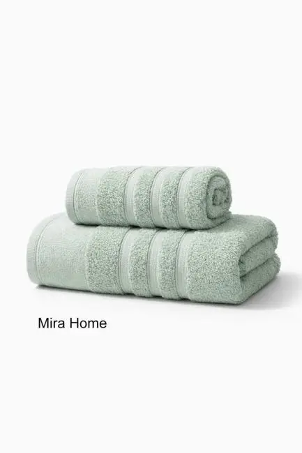 2 Parça Pamuklu Banyo Havlu Seti Ayla Yeşil