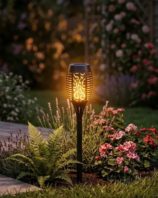 Dekoratif Solar Bahçe Meşalesi Alev Efektli LED Otomatik Sensörlü Dış Mekan Aydınlatma