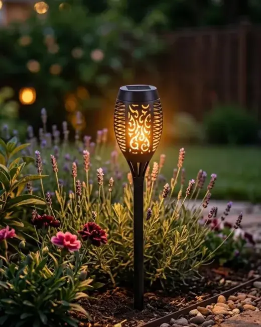 Güneş Enerjili Alev Görünümlü Bahçe Lambası Sensörlü LED Dış Mekan Dekoratif Aydınlatma