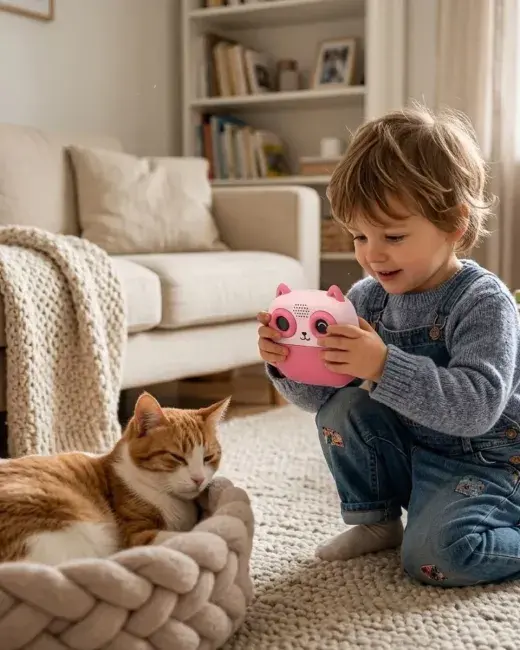Anında Çıktı Veren Çocuk Kamerası 5 Rulo Kağıt 6 Kalem Setli Eğitici Oyuncak Fotoğraf Makinesi
