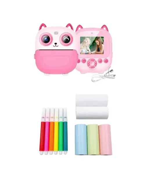 Çocuklar İçin Baskılı Mini Kamera 6 Kalem 5 Kağıt Rulosu Hediyeli Eğlenceli Fotoğraf Makinesi