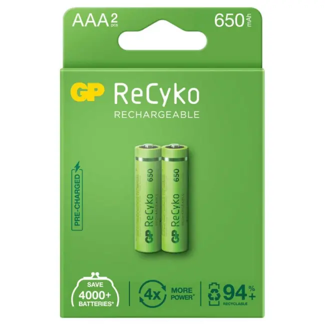 Gp Recyko 650mah Aaa Şarj Edilebilir İnce Kalem Pil 2'li Paket