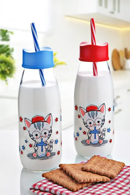 Hayvan Figürlü Pipetli Su Ve Süt Şişesi Cam 500 Ml
