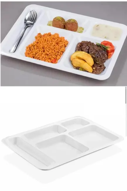 10 Adet  5 Bölmeli Kırılmaz Tabldot Tabak Self Servis Yemekhane Okul Lokanta Tabildot (40 Cm X28 Cm)
