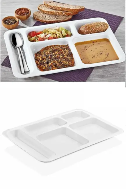 10 Adet  5 Bölmeli Kırılmaz Tabldot Tabak Self Servis Yemekhane Okul Lokanta Tabildot (40 Cm X28 Cm)