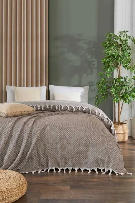 Çift Kişilik Yatak Pikesi Alice Kahverengi 200 x 230 Cm