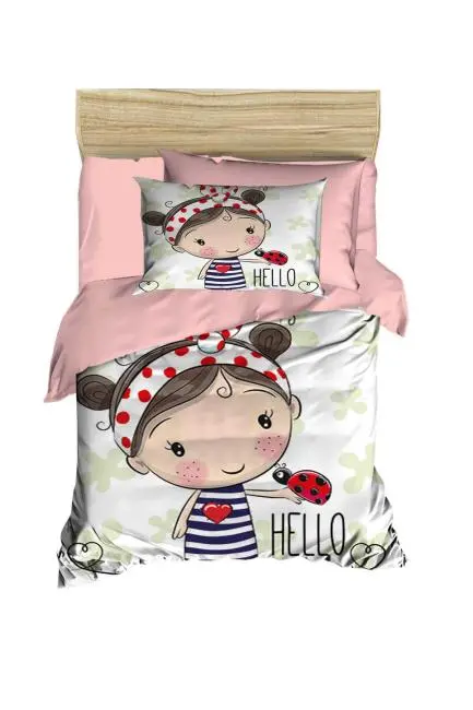 Dijital Baskılı 3d Pamuklu Yenidoğan Bebek Nevresim Takımı Hello Girl