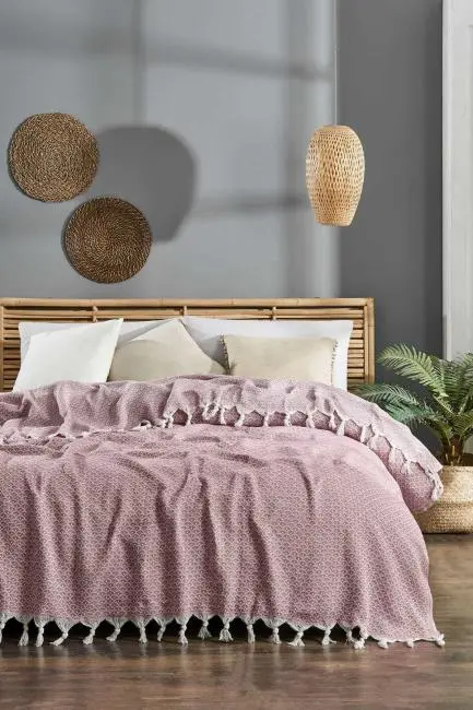 Çift Kişilik Yatak Pikesi Deniz Pudra 200 x 230 Cm