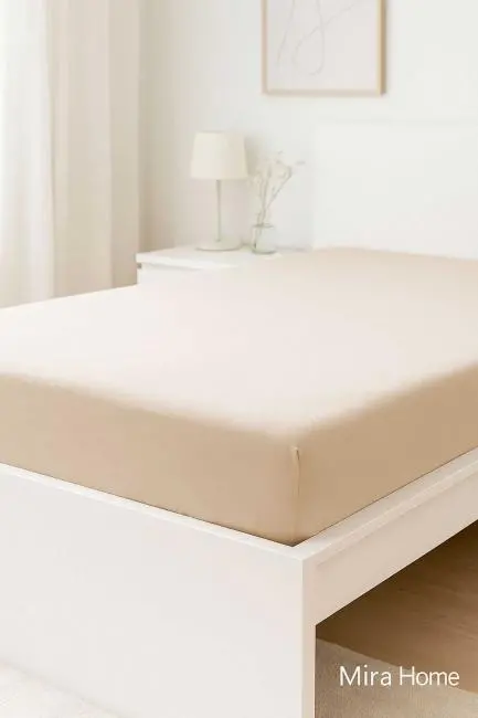 Çift Kişilik Düz Penye %100 Pamuklu Lastikli Çarşaf 160X200 Newsheet Bej