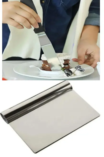 2li Set Hamur Şekillendirici Eğik Pasta Spatulası +metal Hamur Kesici Kazıyıcı Spatula