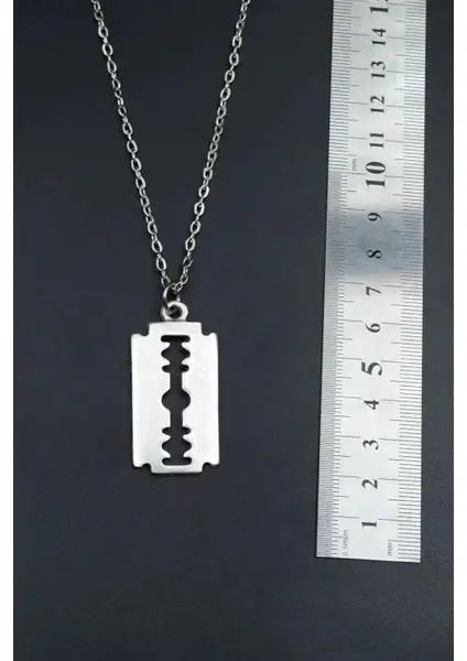 Jilet Çelik Kolye - Jilet Model Paslanmaz Gümüş Renk Çelik Kolye