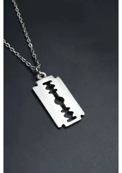 Jilet Çelik Kolye - Jilet Model Paslanmaz Gümüş Renk Çelik Kolye