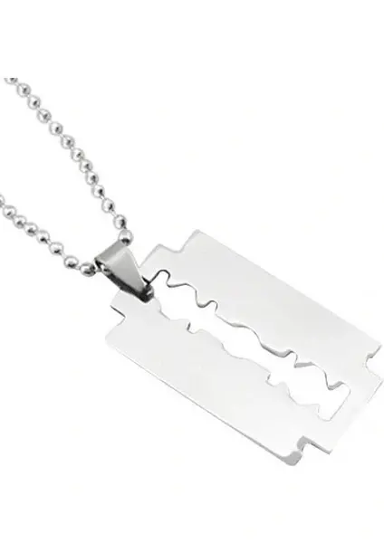 Jilet Çelik Kolye - Jilet Model Paslanmaz Gümüş Renk Çelik Kolye