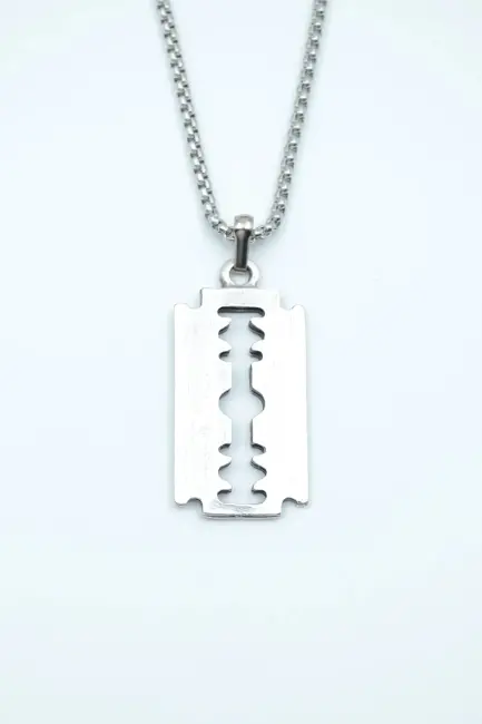 Jilet Çelik Kolye - Jilet Model Paslanmaz Gümüş Renk Çelik Kolye