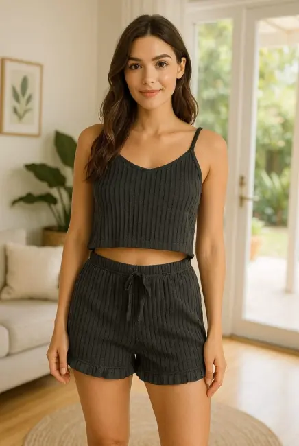 Crop Takım - Askılı Crop Takım Likralı Siyah (xl)