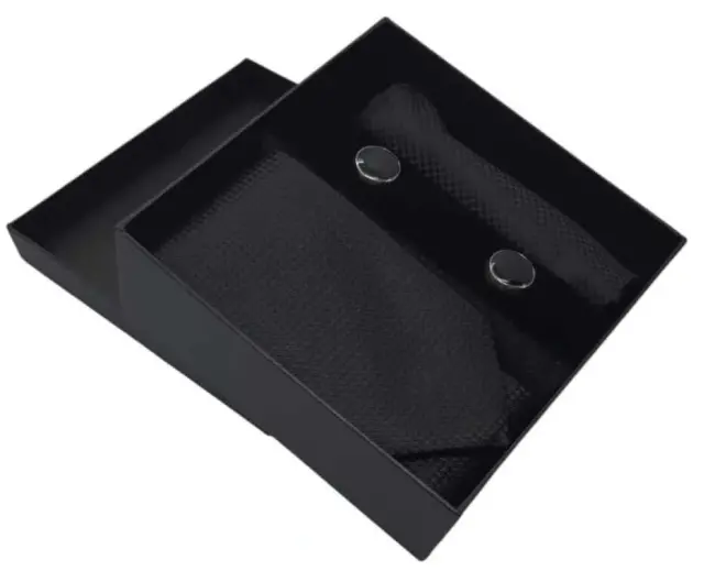 Kravat Düğme Set Siyah Desenli Kravat Mendil Kol Düğmesi Özel Set