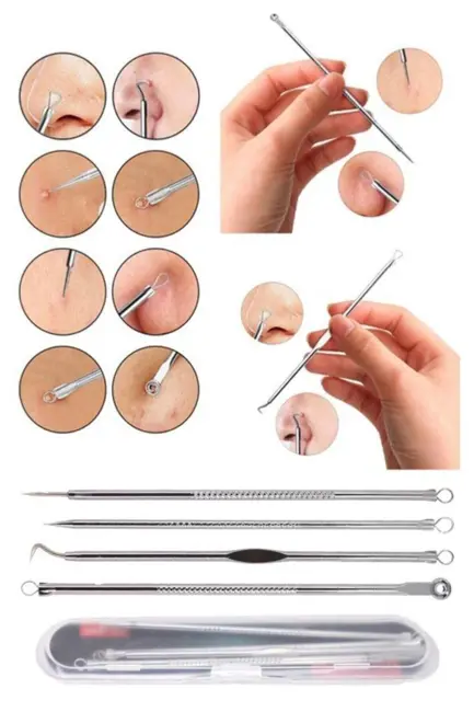 4 Lü Kutulu Paslanmaz Komedon Akne - Siyah Nokta Temizleyici Set