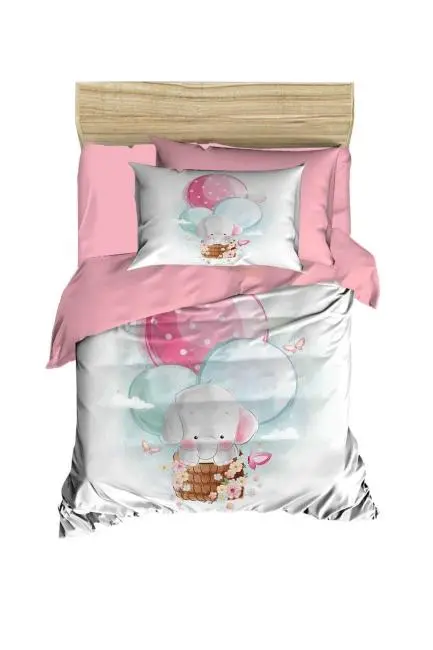 Dijital Baskılı 3d Pamuklu Yenidoğan Bebek Nevresim Takımı Elephant Baloon Pink