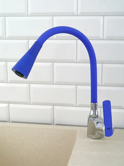 Oynar Başlıklı Çelik Spiral Üzeri Silikon Kaplama Musluk Başlığı Kobra Fonksiyonlu Musluk - Mavi