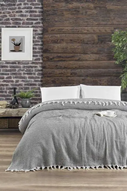 Çift Kişilik Yatak Pikesi Piramit Antrasit 200 x 230 Cm