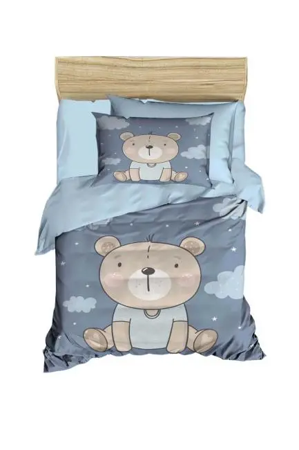 Dijital Baskılı 3d Pamuklu Yenidoğan Bebek Nevresim Takımı Blue Bear