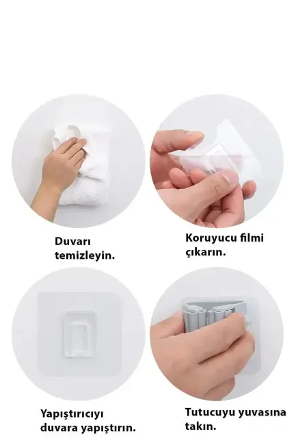 3 Lü Renkli  Yapışkanlı Mop Fırça Çek Pas Sap Tutucu Organizer Mutfak Banyo Düzenleyici