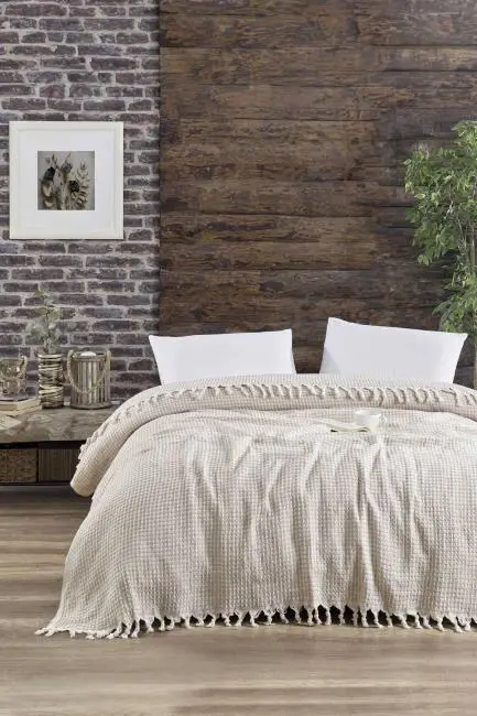 Çift Kişilik Yatak Pikesi Piramit Bej 200 x 230 Cm