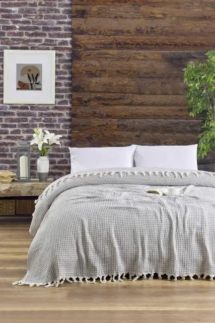 Çift Kişilik Yatak Pikesi Piramit Gri 200 x 230 Cm