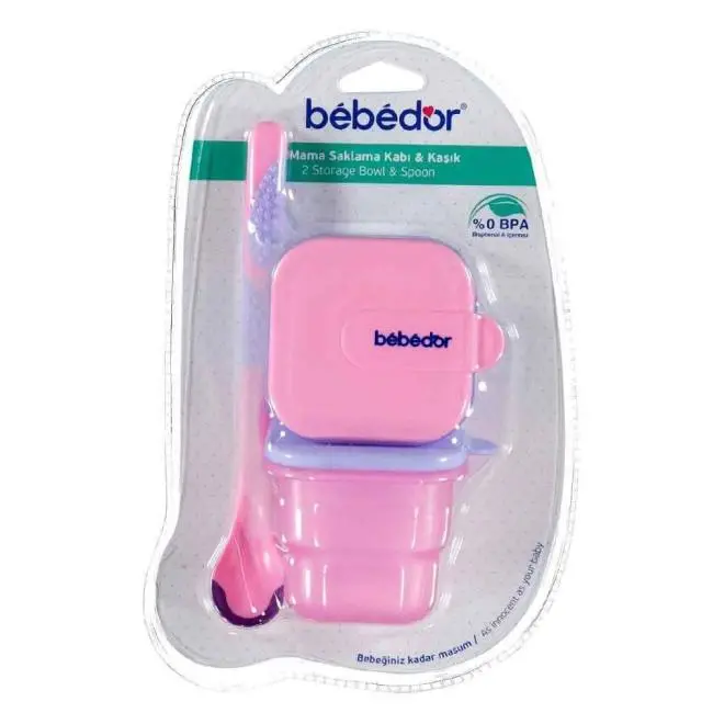 Bebedor 2'li Mama Saklama Kabı & Kaşık - Pembe