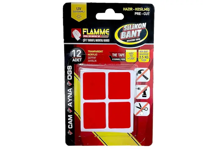 Montaj Bandı 2.5 Kg - Çift Taraflı Hazır Kesilmiş Silikon Bant 12'li Montaj Bandı, Şeffaf