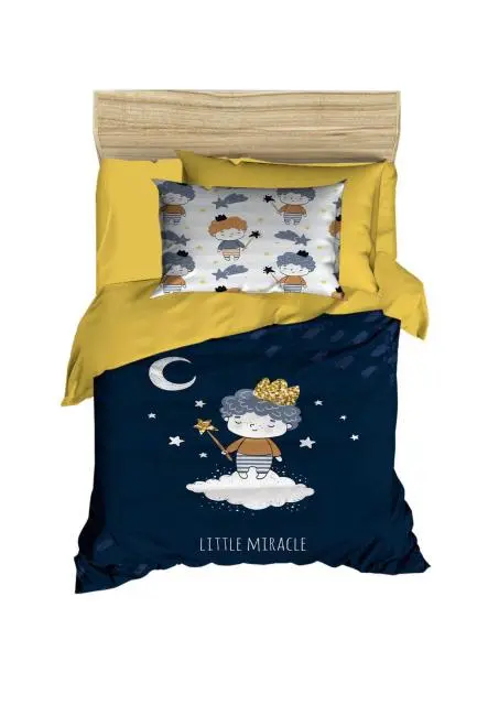 Dijital Baskılı 3d Pamuklu Yenidoğan Bebek Nevresim Takımı Little Miracle Navy