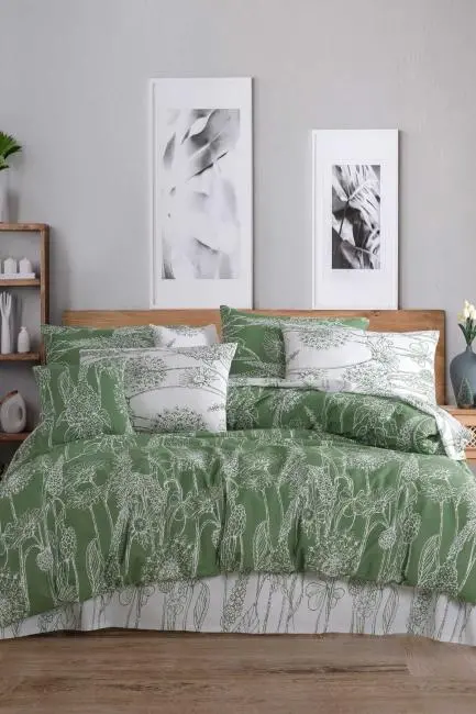Çift Kişilik Nevresim Takımı Pamuklu Yeşil Düşler