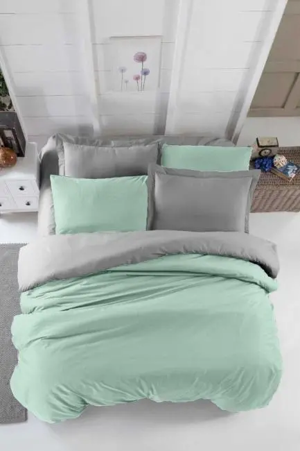 Çift Kişilik Lastikli Çarşaflı Nevresim Takımı Pamuklu Four Season Mint Gri