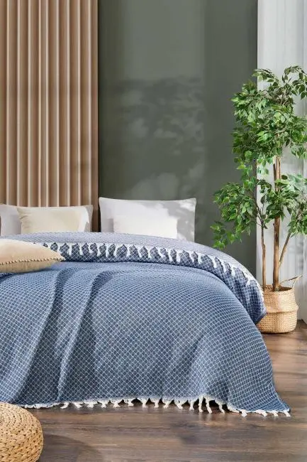 Çift Kişilik Yatak Pikesi Alice İndigo 200 x 230 Cm