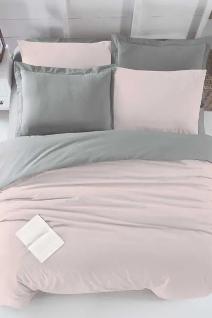 Çift Kişilik Lastikli Çarşaflı Nevresim Takımı Pamuklu Four Season Pudra Gri