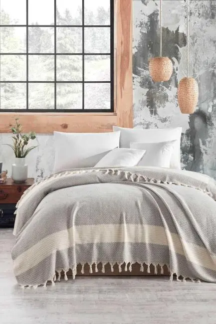 Çift Kişilik Yatak Pikesi Luna Açık Gri 200 x 230 Cm