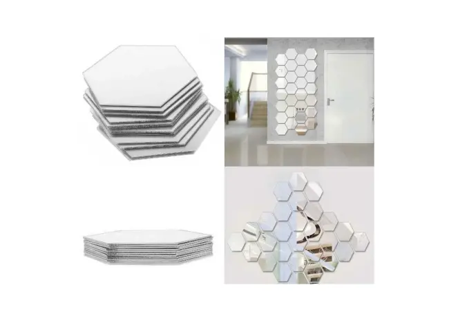 12 Adet Orta Boy Yapışkanlı Dekoratif Akrilik Ayna Altıgen