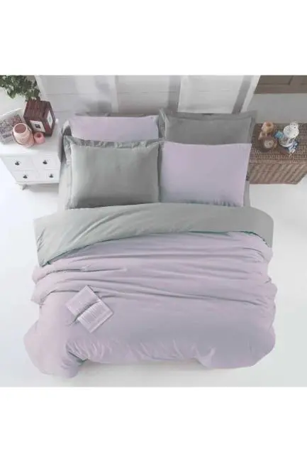 Çift Kişilik Lastikli Çarşaflı Nevresim Takımı Pamuklu Four Season Lila Gri