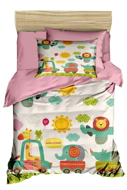 Dijital Baskılı 3d Pamuklu Yenidoğan Bebek Nevresim Takımı Welcome Zoo