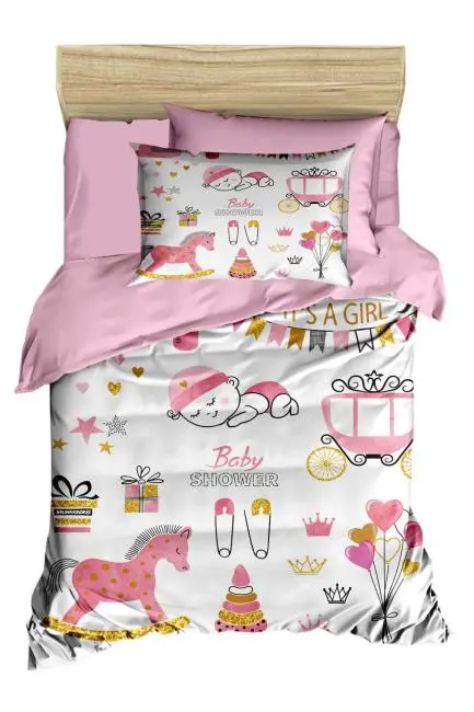 Dijital Baskılı 3d Pamuklu Yenidoğan Bebek Nevresim Takımı Happy Baby Shower