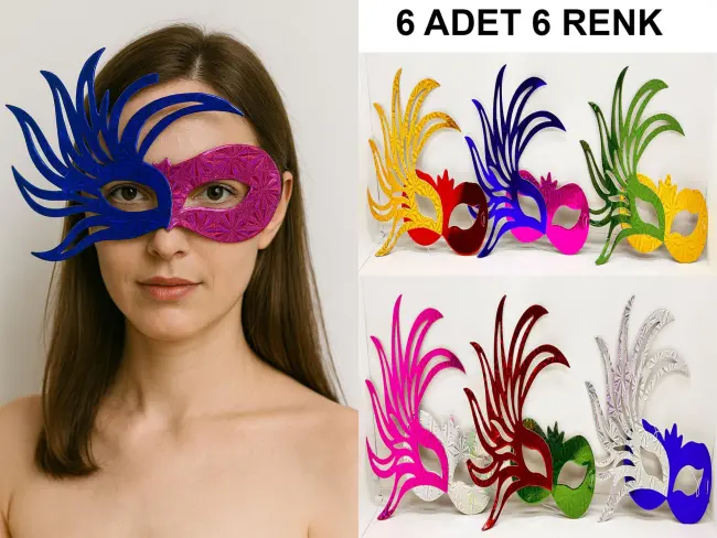 6&amp;#39;lı Renkli Balo Maskesi Seti | Karton &amp; Lastikli (yetişkin-çocuk Uyumlu)