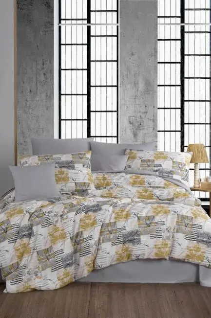 Çift Kişilik Ranforce Nevresim Takımı %100 Pamuklu Serra Gri