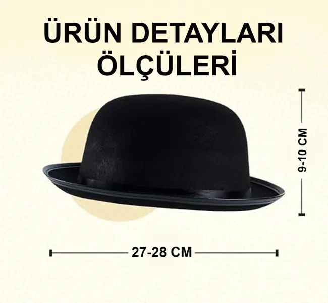 Charlie Chaplin Stil Yetişkin Şapkası – Siyah Melon Parti Şapkası