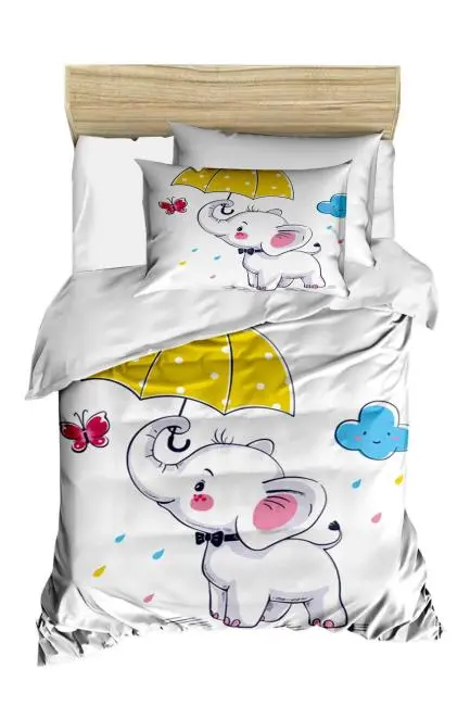 Dijital Baskılı 3d Pamuklu Yenidoğan Bebek Nevresim Takımı Elephant Umbrella