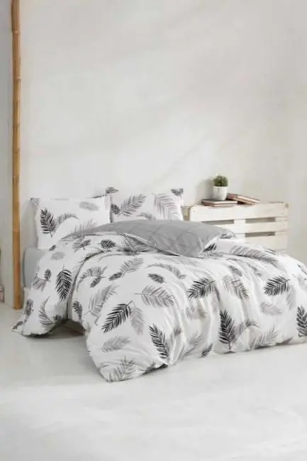 Çift Kişilik Ranforce Nevresim Takımı %100 Pamuklu Yaprak Desen