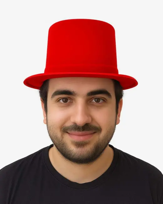 Kırmızı Renk Plastik Nubuk Kadife Flok Kaplama Fötr Şapka 11 Cm