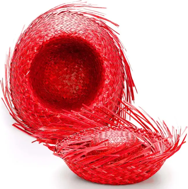 Tropikal Parti Kırmızı Hasır Hawaii Şapkası 13x36 Cm