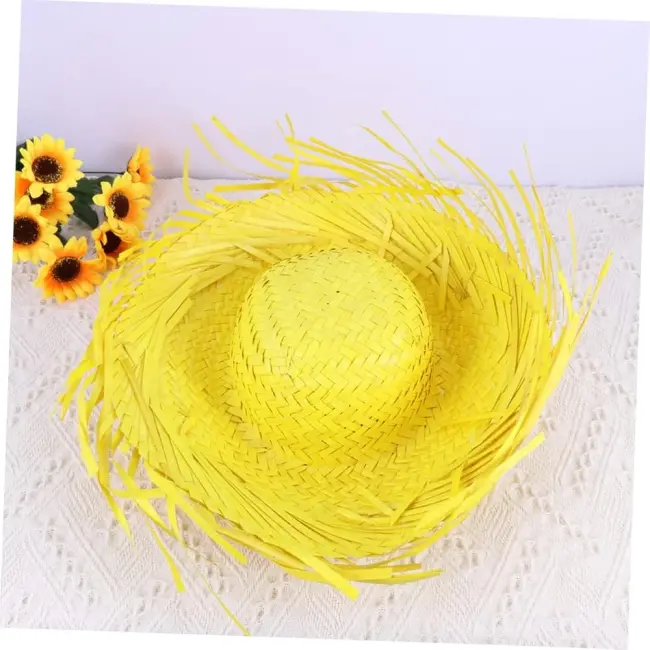 Tropikal Parti Sarı Hasır Hawaii Şapkası 13x36 Cm